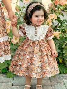 LMoss Kids 女婴花卉蕾丝荷叶边修身连衣裙 - 彩色 - 查看 3