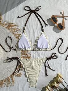 Swim Mod 女士休闲度假沙滩特制面料比基尼两件套泳衣 - 杏色 - 查看 2