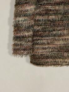 SHEIN ICON Plus Size Knit Dress, Warm Winter Dress, Striped Sweater Asymmetrical Shoulder Dress - Multicolor - View 6