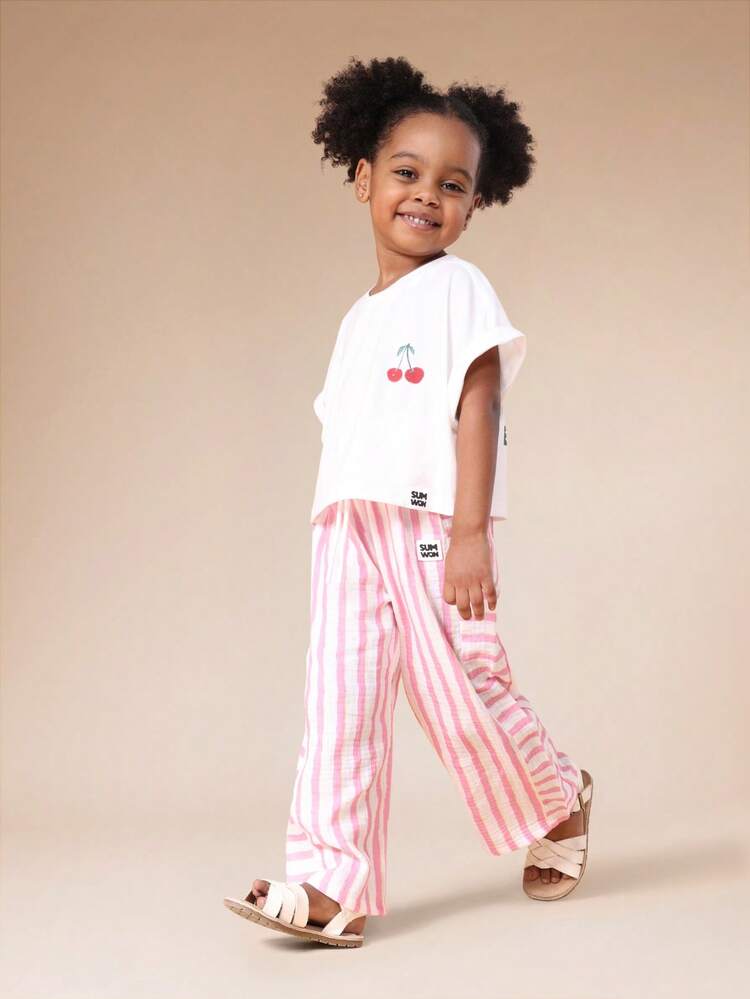 Cherry T-Shirt With Striped Palazzo Pants