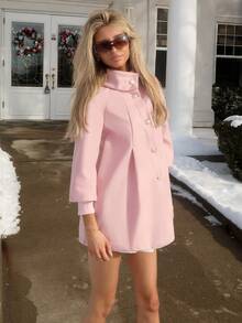 Sydney Algeri 女式休闲前扣宽松插肩袖羊毛大衣，适合日常穿着 - 粉色 - 查看 4