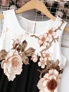 EMERY ROSE 大码女式复古碎花圆领无袖吊带连衣裙，优雅休闲A字裙，适合度假、海滩和日常穿着，夏季时尚单品 - 彩色 - 查看 3