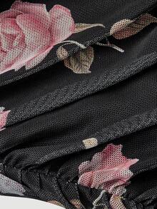 SHEIN MOD Fustă midi vintage neagră cu imprimeu, pliuri – perfectă pentru vacanță, întâlniri, picnic, petrecere, bal, festival și ziua de naștere; stil vintage romantic. - Negru - Vizualizare 3