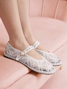 CUCCOO DOLLMOD Women's Casual Versatile Commute Daily 3D Floral Mesh Flats Spring Shoes - White - View 2