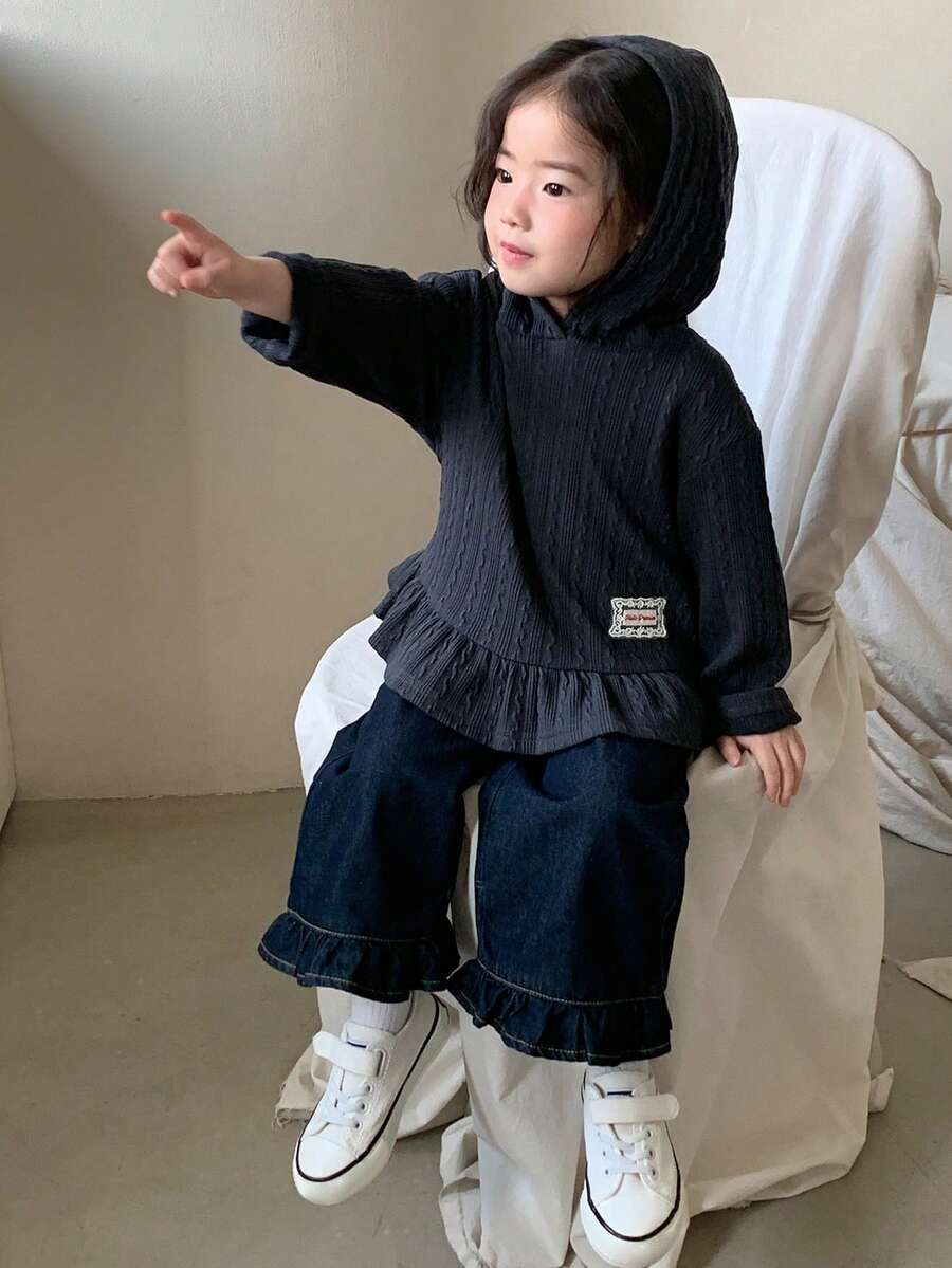 DAZY Toddler Girls' Hooded Casual Long Sleeve Top, Versatile For Spring & Autumn - Grey - View 1