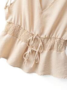 Linhara 2件套加大码V领简约亚麻吊带背心 - 杏色 - 查看 5