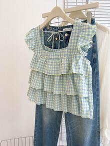 Resyla 女士秋季新款可爱荷叶边下摆衬衫 - 彩色 - 查看 8