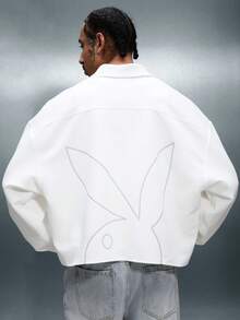 PLAYBOY X SUMWON Men's Oversized Button-Up Shirt With Large Back Graphic Print Long Sleeve Collared Casual Street Style - White - View 1