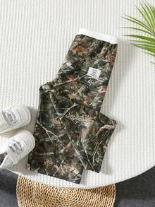 女婴百搭可爱街头迷彩树叶图案松紧腰宽松裤 - 彩色 - 查看 5