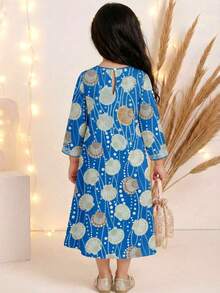 SHEIN Klassisches Jalabiya-Kleid im arabischen Stil für Kleine Mädchen, Perlmutt-Muster, minimalistischer Lässig-Stil, geeignet für Frühling/Sommer - Verschiedenfarbig - Übersicht 2