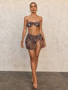 SHEIN Swim 基础款女士性感豹纹金属装饰泳衣套装 - 棕色 - 查看 4