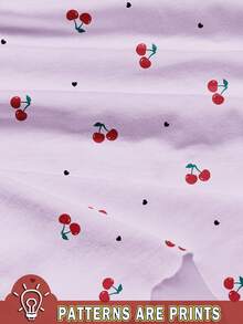 Bộ đồ 2 mảnh gồm quần short tay ngắn, màu tím kem, họa tiết trái tim và quả anh đào nhỏ dễ thương kiểu retro, phong cách tối giản thường ngày dành cho bé gái, thích hợp cho mùa hè. - Nhiều màu - Xem 3