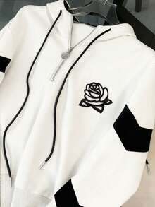 Franclia 常规款落肩连帽半拉链长袖卫衣 + 休闲抽绳九分裤 - 白色 - 查看 3