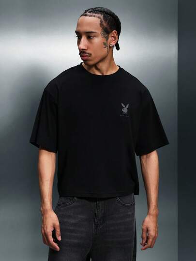 PLAYBOY X SUMWON Bunny Logo Boxy Fit Crew Neck Short Sleeve Oversized Chest Print Cotton Casual Streetwear Tee Summer Spring Urban Style