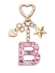 Llavero con letra linda, llavero rosa con diamante, llavero colgante de letra mayúscula de resina con lámina, llavero elegante, regalo para mujer, decoración de billetera, Día del Padre, Día de la Madre, regalo de cumpleaños, regalo festivo de Acción de Gracias y Navidad. - Polvo de diamante - Ver 6