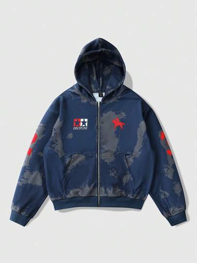 Felpa casual con cappuccio e chiusura lampo da uomo