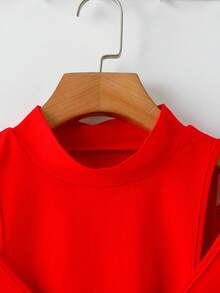 Franclia Plus Size Women's Red French Style Elegant Autumn Party Casual Long Sleeve Twist Bow Top,Hollow Out Concert T-Shirt - Red - View 3