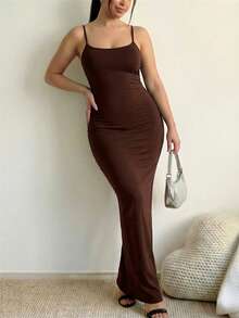 VaVaBold 女士性感交叉露背连衣裙 - 巧克力棕 - 查看 9