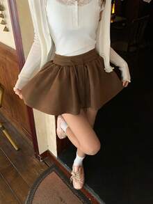 DAZY Women's Solid Color Casual Korean Style Versatile Summer Skirt - Coffee Brown - View 6