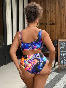 Slaydiva Women's Summer Beach Marble Print Sexy Bikini Swimsuit Set - Multicolor - View 2