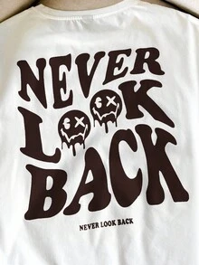 SWAVVY 2pcs/Set Knit Short Sleeve Round Neck Casual Letter Print Top - Brown - View 3