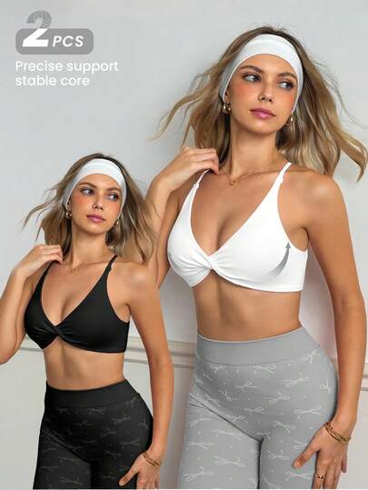 Velisys 2PCS Seamless Yoga Sports Bra, Front Twist Design, Versatile For Sports And Everyday Wear Supportive Sports Bra Sports Bra Yoga Seamless Sports Bra Criss Cross Sports Bra V Neck Sports Bra