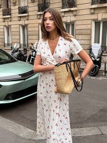 Franclia 女士休闲V领樱桃印花短袖度假连衣裙 - 彩色 - 查看 5