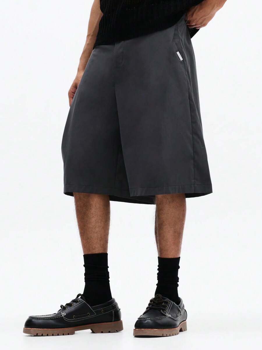 SUMWON Regular Fit Casual Loose Bermuda Length Summer Relaxed Comfortable Everyday Knee Length Mid Thigh Cargo Pocket Elastic Waist Drawstring - Dark Grey - View 1