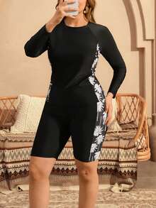 Swim Mulvari Plus Size Women's Conservative Burkini Swimwear, Digital Print, Suitable For Summer Beach Vacation - Multicolor - View 5