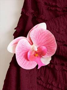 Sweetra Đầm quây màu trơn với họa tiết hoa 3D, xẻ tà cao. - Màu Đỏ Sâu - Xem 6