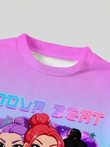 2pcs/Set Idol Girl Group Printed Top & Leggings Set, Fashionable Casual Outfit For Teenage Girls