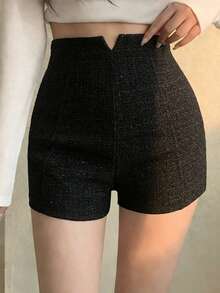 DAZY Women's High Waist Shiny Wide Leg Loose Elegant Fashion Shorts Y2k - Black - View 8