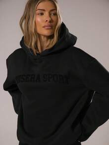 Musera Sport 寬鬆刺繡運動連帽衫 健身 Padel 運動服 體育健身房運動訓練 - 黑色 - 查看 2
