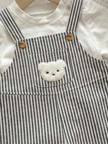 新生男宝宝休闲可爱卡通图案条纹围兜连体衣 - 彩色 - 查看 4