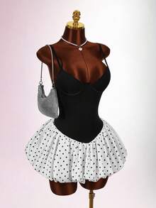 Amplova 2026 New Arrival Low-Cut Waist Flared Polka Dot Mini Dress For Women - Multicolor - View 6