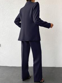 EURMUSE Women's Casual Solid Color Lapel Long Sleeve Blazer And Trousers Suit