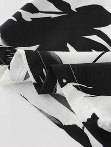 Women's Casual Vacation Outing Date Outfit, Black Asymmetrical Shoulder Knit Tank Top And Floral Print Short 2-Piece Set, Spring/Summer - Black and White - View 5