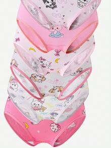 SHEIN 5条/包 女童什锦印花纯棉三角裤，图案包括爱心、蝴蝶结、兔子 - 彩色 - 查看 6