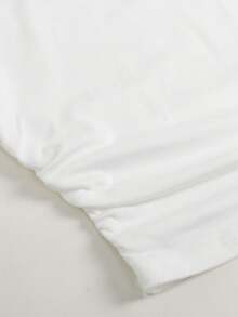 SHEIN 少女束腰褶皱圆领短袖露脐休闲T恤 - 白色 - 查看 7