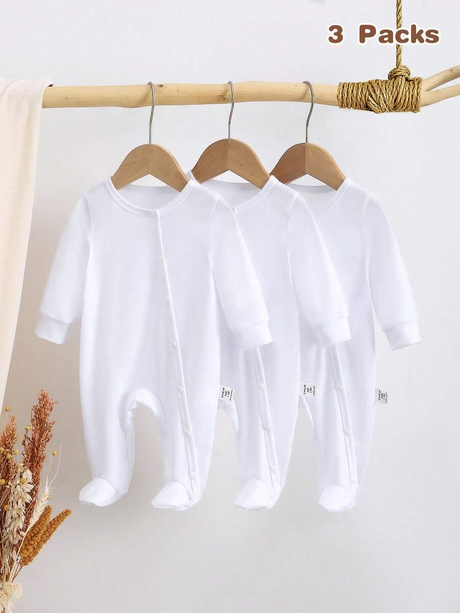 3pcs/Set Newborn Baby Rompers, Long Sleeve Footed Jumpsuit Bodysuit Pajamas