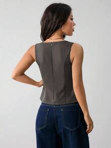 SHEIN PETITE Women's Summer Fashionable Designer Black Top - Dark Grey - View 4