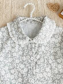 Teen Girls Comfortable Floral Mesh Embroidered Pajama Set - Mint Green - View 3