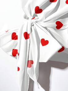 SHEIN Clasi 2pcs Set: Casual Minimalist Red Heart Print Tie Front Blouse & Loose Straight Leg Pants, Suitable For Spring/Summer Spring - Multicolor - View 5