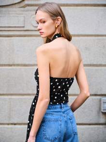 Lumivelle 女士优雅通勤休闲无袖透视波点吊带衫，春夏款 - 黑色 - 查看 2