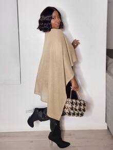 Truni Pantalones pitillo de cintura alta de unicolor de piel sintética (PU) con abertura en el bajo para mujeres de talla grande, para figura de Body en forma de pera - Negro - Ver 5