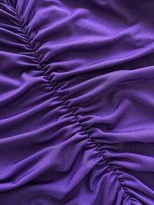 Maweii Plus Size Elegant V-Neck Halter Tie Waist Ruched Mesh Splice Sheer Sexy Dress - Purple - View 7