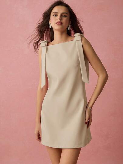 Enchnt Women's Solid Color Square Neck Sleeveless Minimalist Design Mini Dress