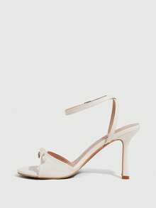 CUCCOO CHICEST Women Shoes White PU Love Rhinestone Buckle Design Fashionable And Elegant Spring And Summer Elegant Round Toe Ankle Strap Stiletto Sandals Summer Shoes - White PU - View 4