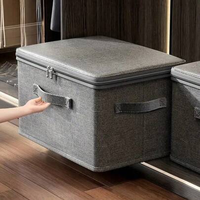 Fabric Storage Bin Foldable Cloth Box With Lid For Clothes Toys & Home Organization Cotton Linen Organizer For Bedroom