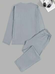 EURMUSE Men's Casual Comfortable Printed Long Sleeve T-Shirt And Pants Pajama Set - Grey - View 2